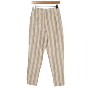 Reformation cream and tan textured straight pant with belt loops and zipper back